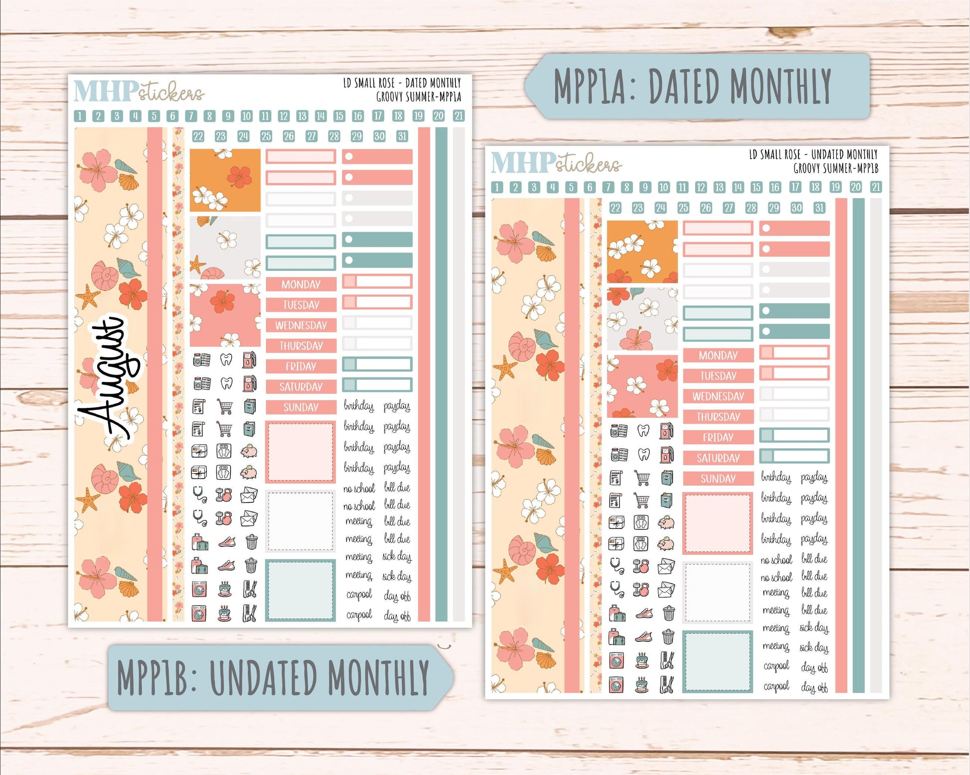 AUGUST 2026 Stickers for The Small Rose Laurel Denise Planner. "Groovy Summer" || MPP