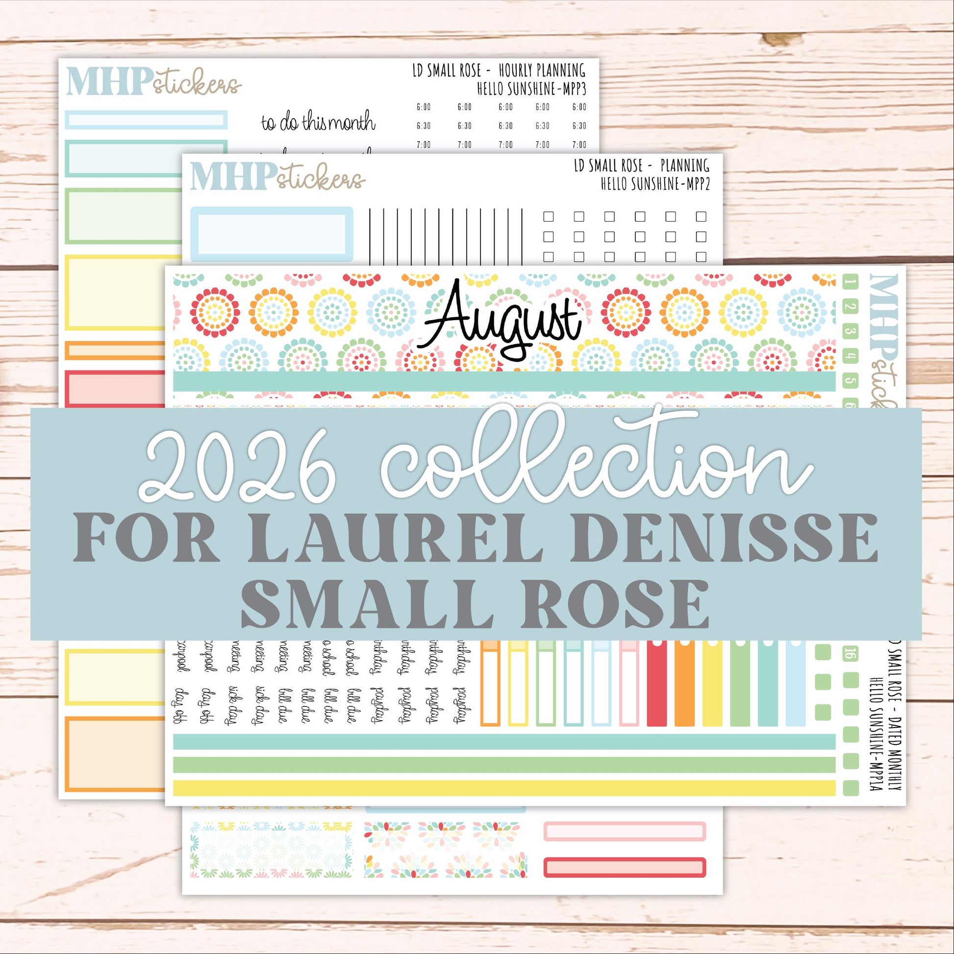 AUGUST 2026 Stickers for The Small Rose Laurel Denise Planner. "Hello Sunshine" || MPP