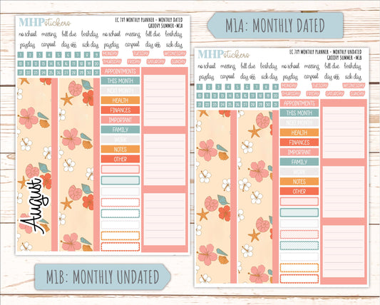 AUGUST Monthly Kit for 7x9 Erin Condren Planners. 2026 Collection "Groovy Summer" || ECM