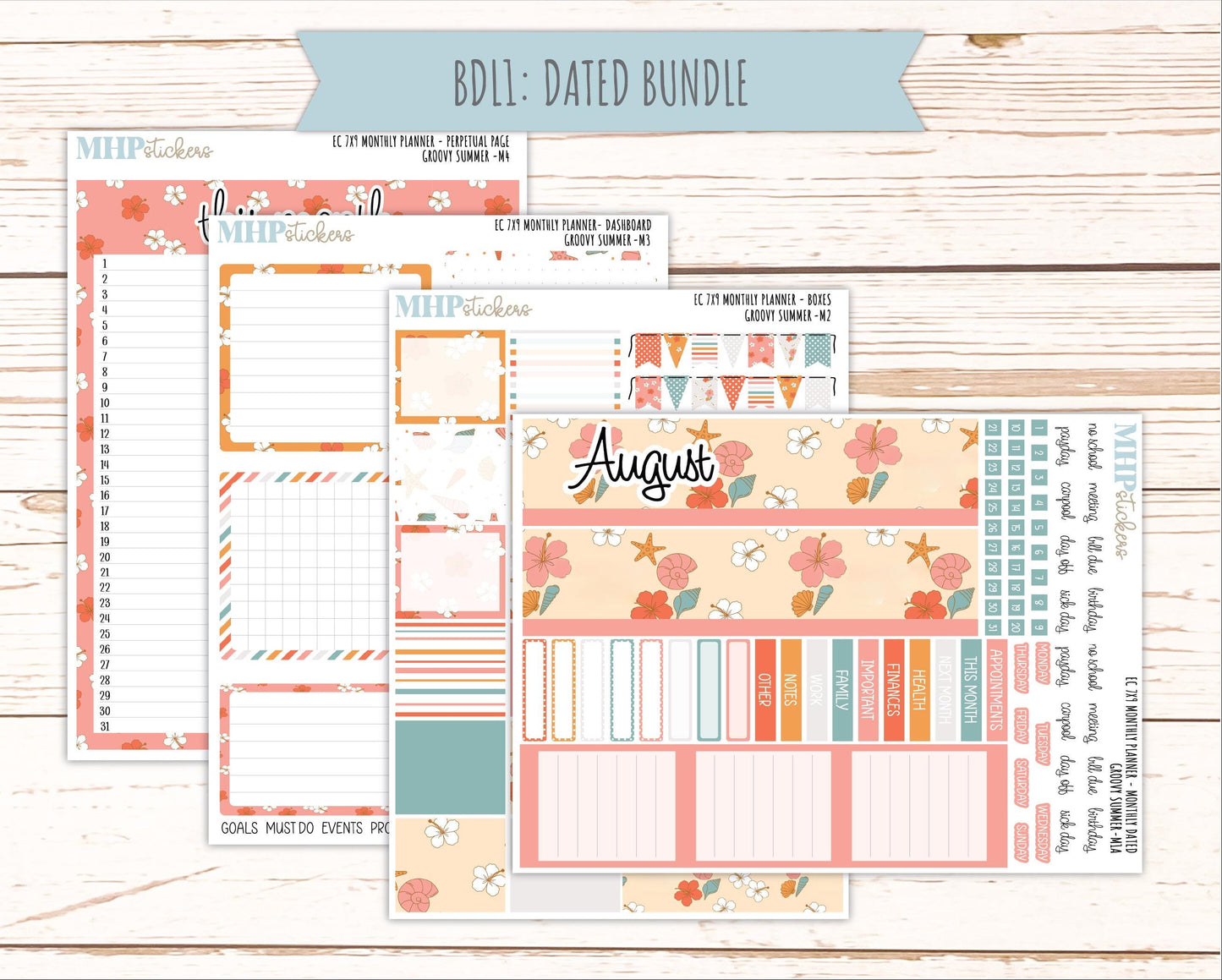 AUGUST Monthly Kit for 7x9 Erin Condren Planners. 2026 Collection "Groovy Summer" || ECM
