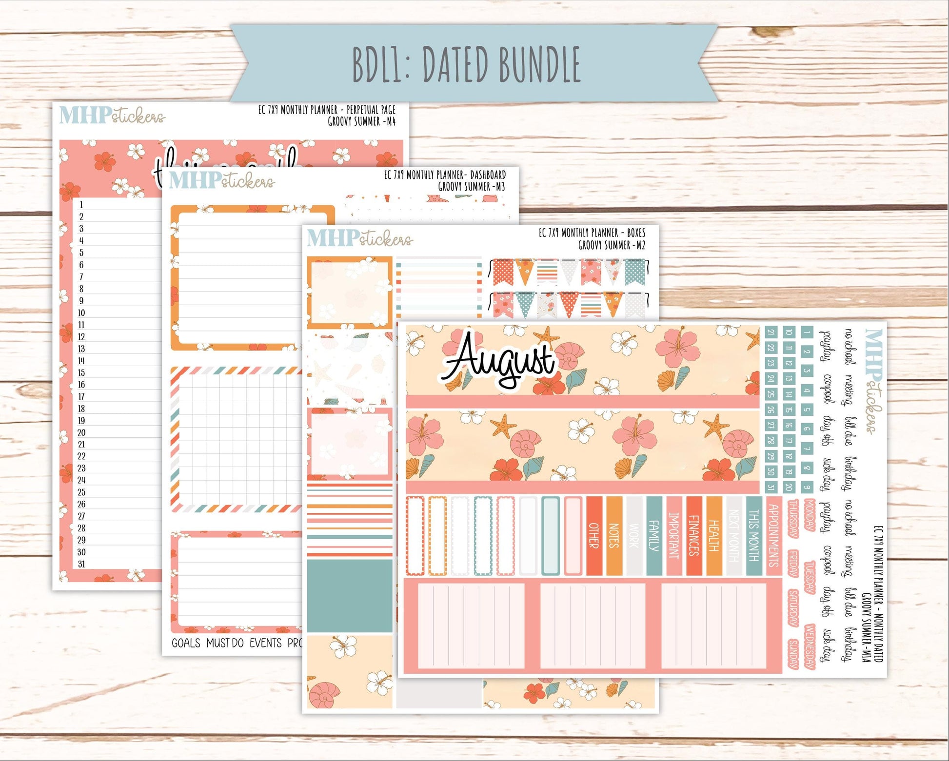AUGUST Monthly Kit for 7x9 Erin Condren Planners. 2026 Collection "Groovy Summer" || ECM