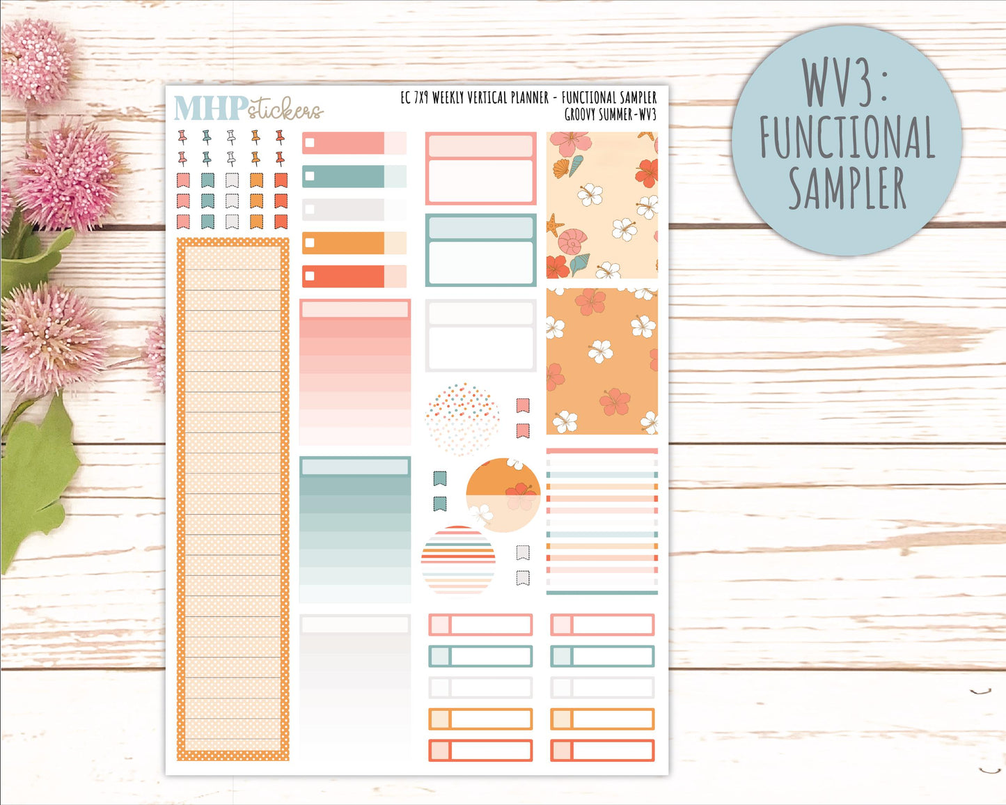 AUGUST Weekly Vertical Kits for 7x9 Erin Condren Planners. 2026 Collection "Groovy Summer" || ECWV