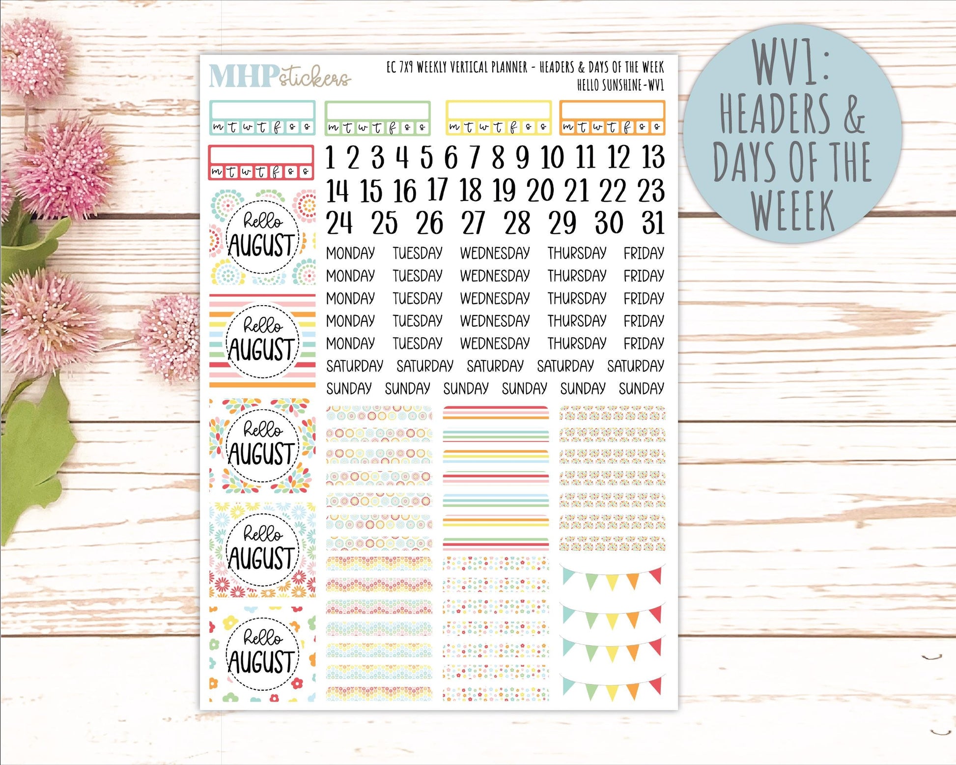 AUGUST Weekly Vertical Kits for 7x9 Erin Condren Planners. 2026 Collection "Hello Sunshine" || ECWV