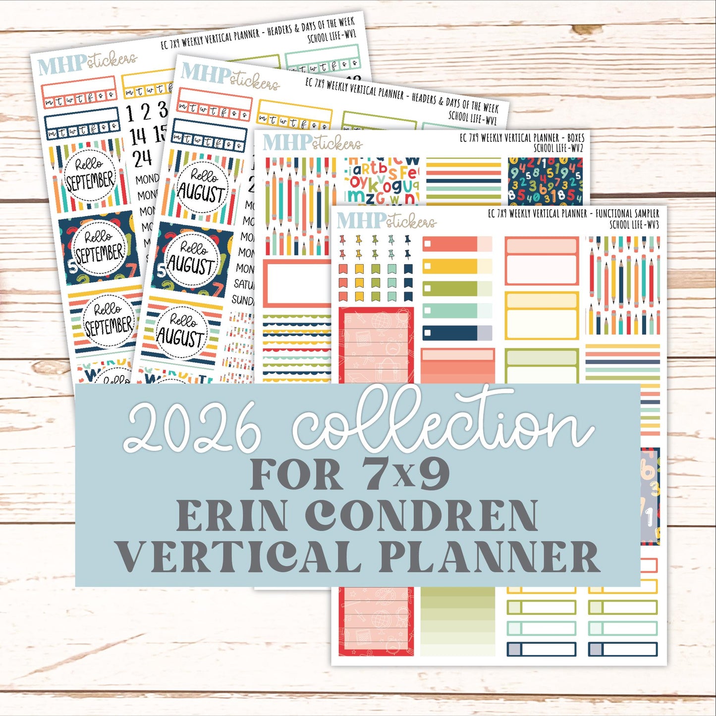 AUGUST & SEPTEMBER Weekly Vertical Kits for 7x9 Erin Condren Planners. 2026 Collection "School Life" || ECWV