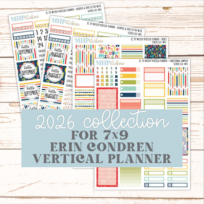 AUGUST & SEPTEMBER Weekly Vertical Kits for 7x9 Erin Condren Planners. 2026 Collection "School Life" || ECWV