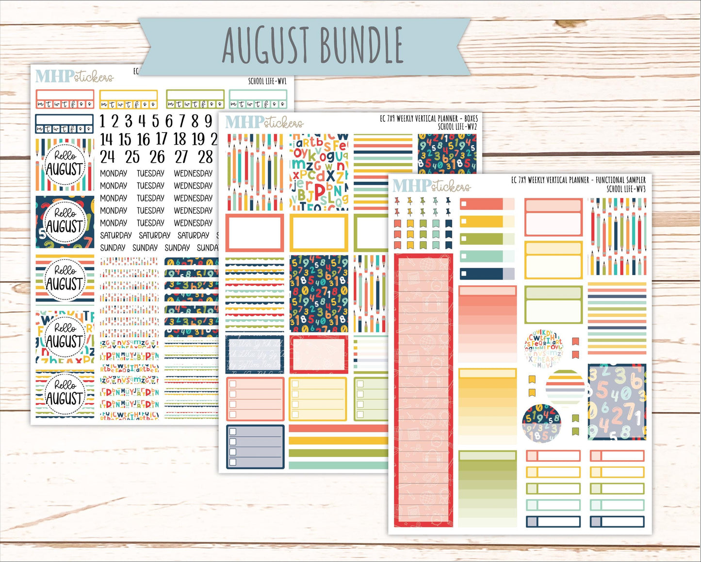 AUGUST & SEPTEMBER Weekly Vertical Kits for 7x9 Erin Condren Planners. 2026 Collection "School Life" || ECWV