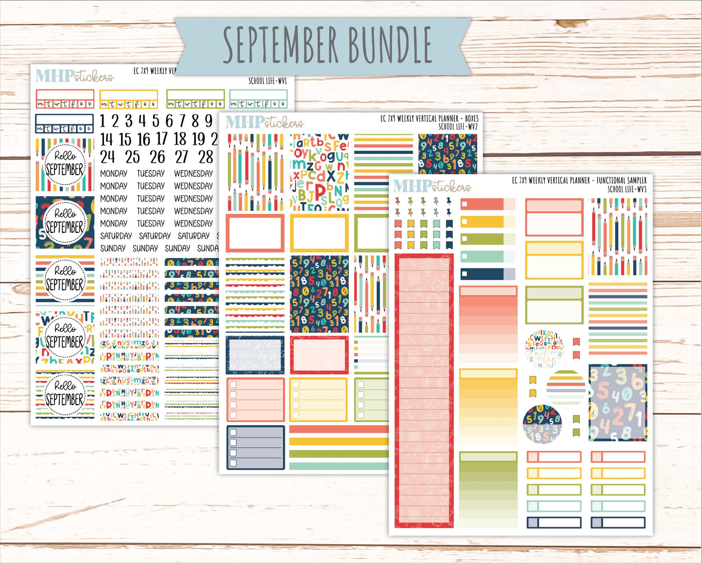 AUGUST & SEPTEMBER Weekly Vertical Kits for 7x9 Erin Condren Planners. 2026 Collection "School Life" || ECWV