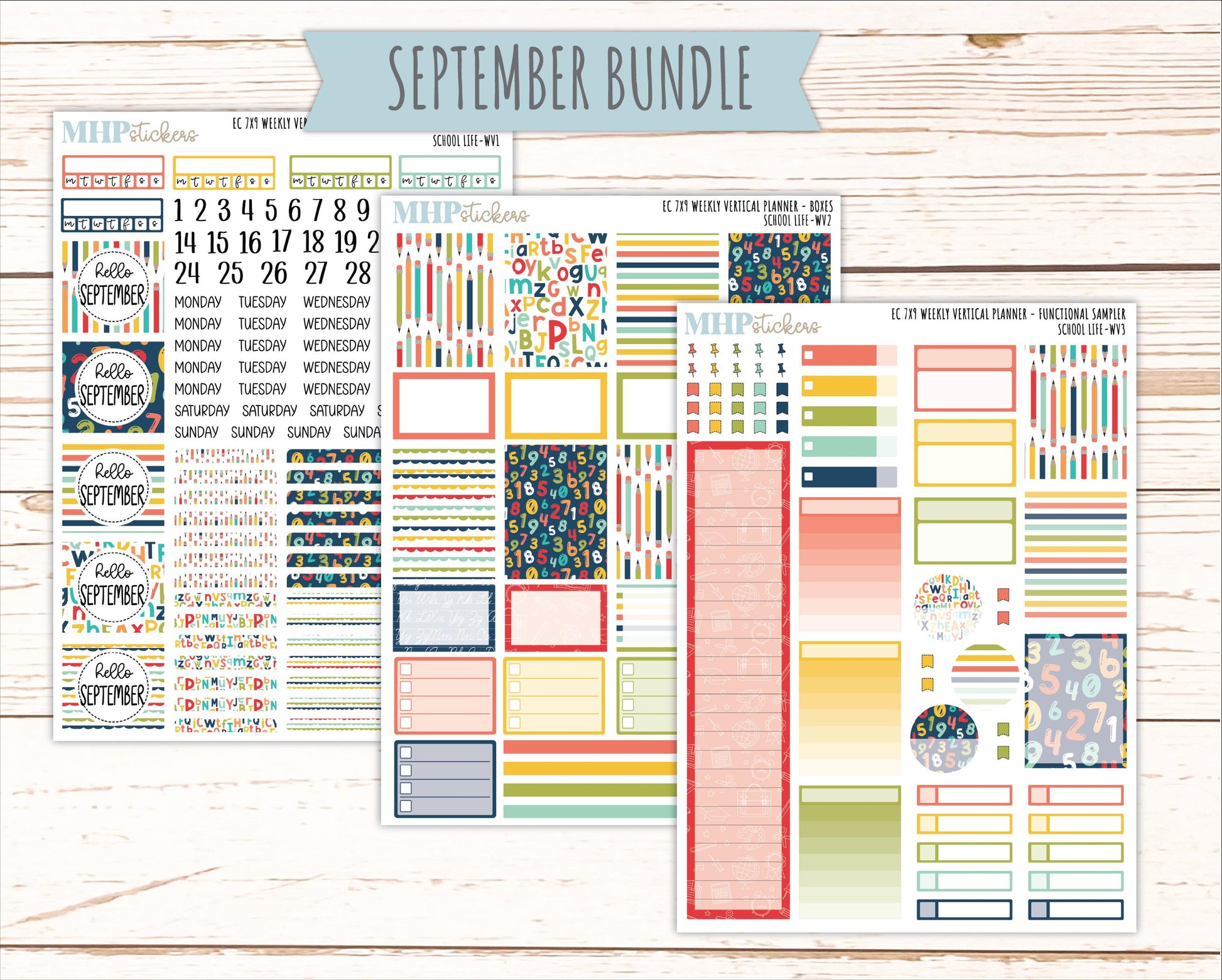 AUGUST & SEPTEMBER Weekly Vertical Kits for 7x9 Erin Condren Planners. 2026 Collection "School Life" || ECWV