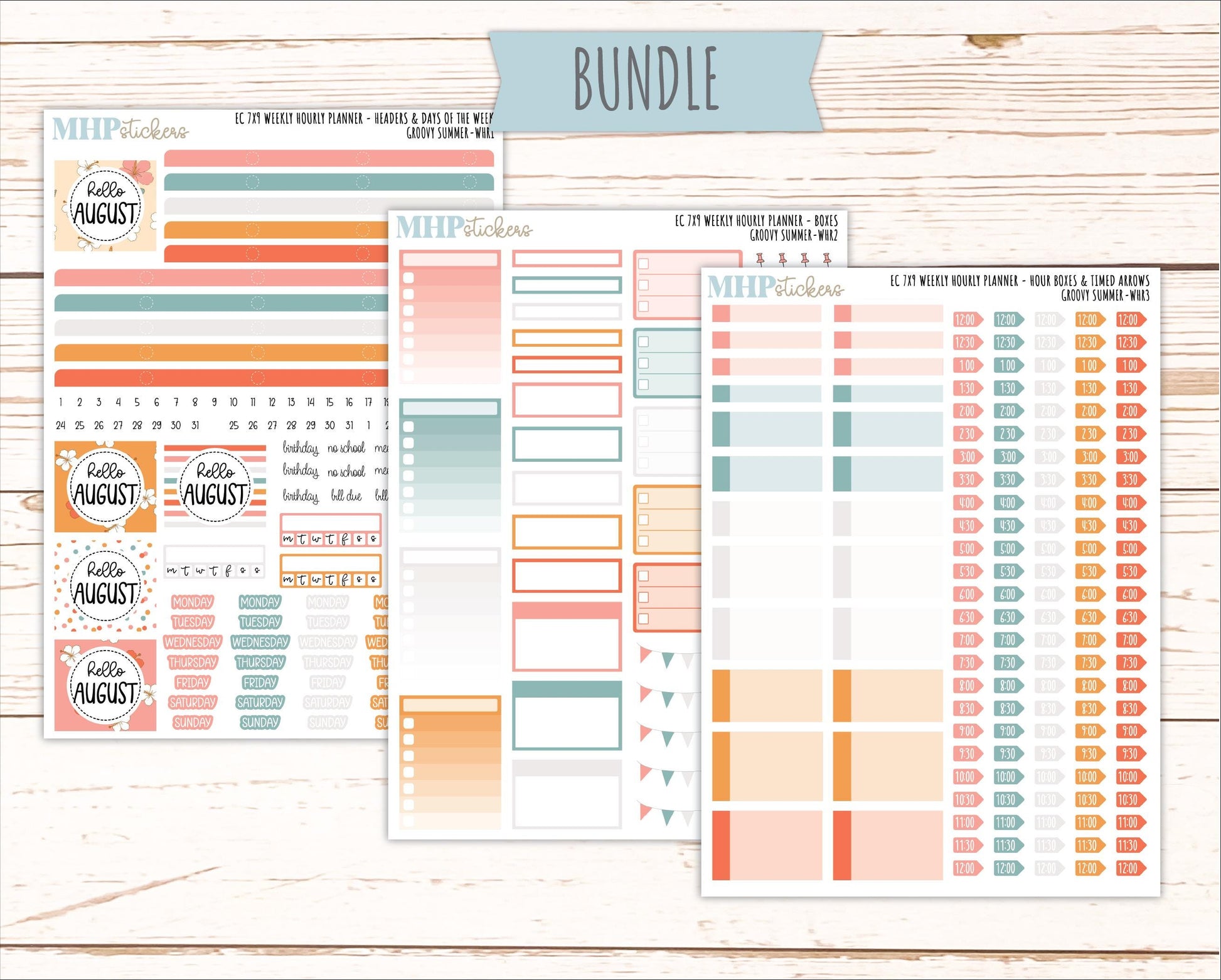 AUGUST Weekly Hourly Planning Kits for 7x9 Erin Condren Planners. 2026 Collection "Groovy Summer" || ECWHR