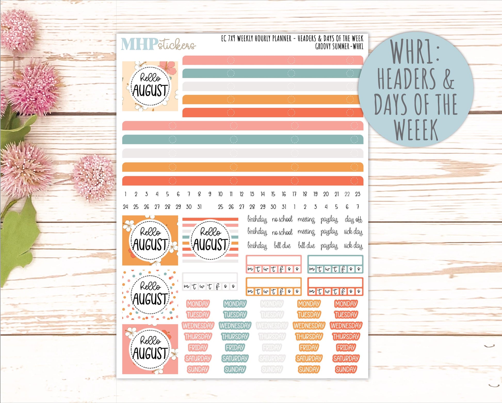 AUGUST Weekly Hourly Planning Kits for 7x9 Erin Condren Planners. 2026 Collection "Groovy Summer" || ECWHR