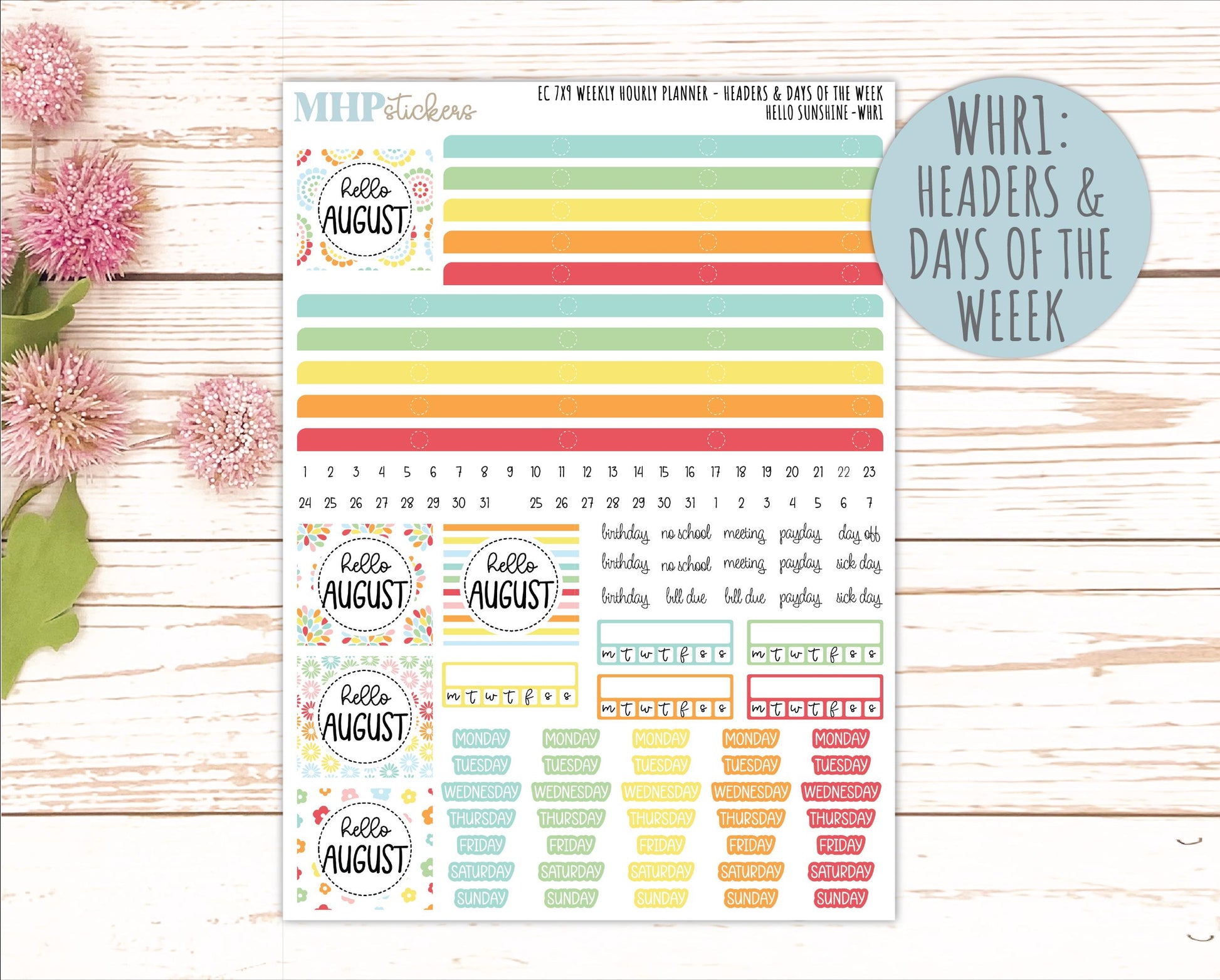 AUGUST Weekly Hourly Planning Kits for 7x9 Erin Condren Planners. 2026 Collection "Hello Sunshine" || ECWHR