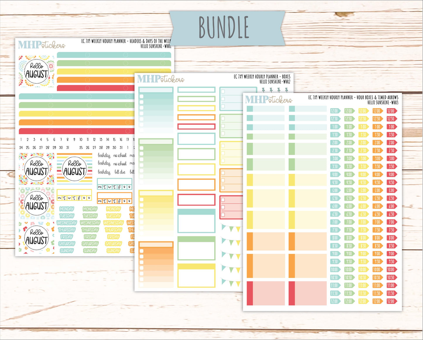 AUGUST Weekly Hourly Planning Kits for 7x9 Erin Condren Planners. 2026 Collection "Hello Sunshine" || ECWHR