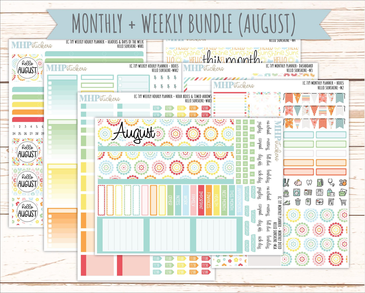 AUGUST Weekly Hourly Planning Kits for 7x9 Erin Condren Planners. 2026 Collection "Hello Sunshine" || ECWHR