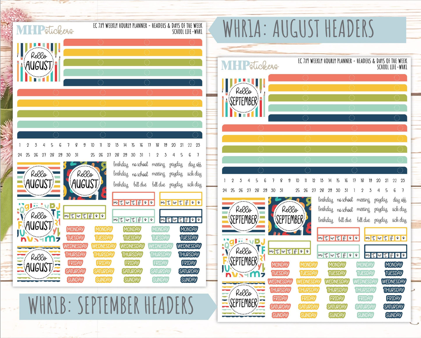 AUGUST & SEPTEMBER Weekly Hourly Planning Kits for 7x9 Erin Condren Planners. 2026 Collection "School Life" || ECWHR