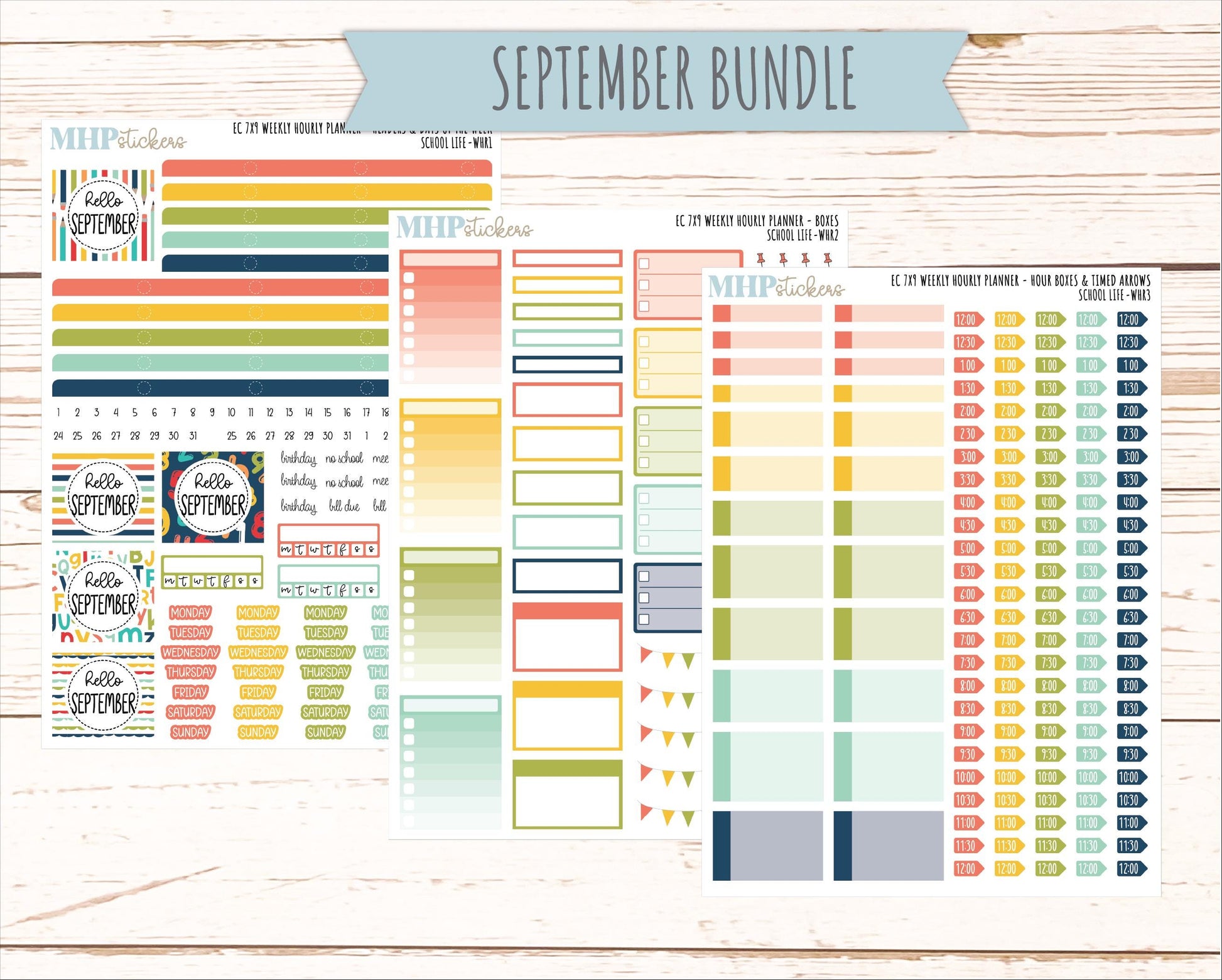 AUGUST & SEPTEMBER Weekly Hourly Planning Kits for 7x9 Erin Condren Planners. 2026 Collection "School Life" || ECWHR