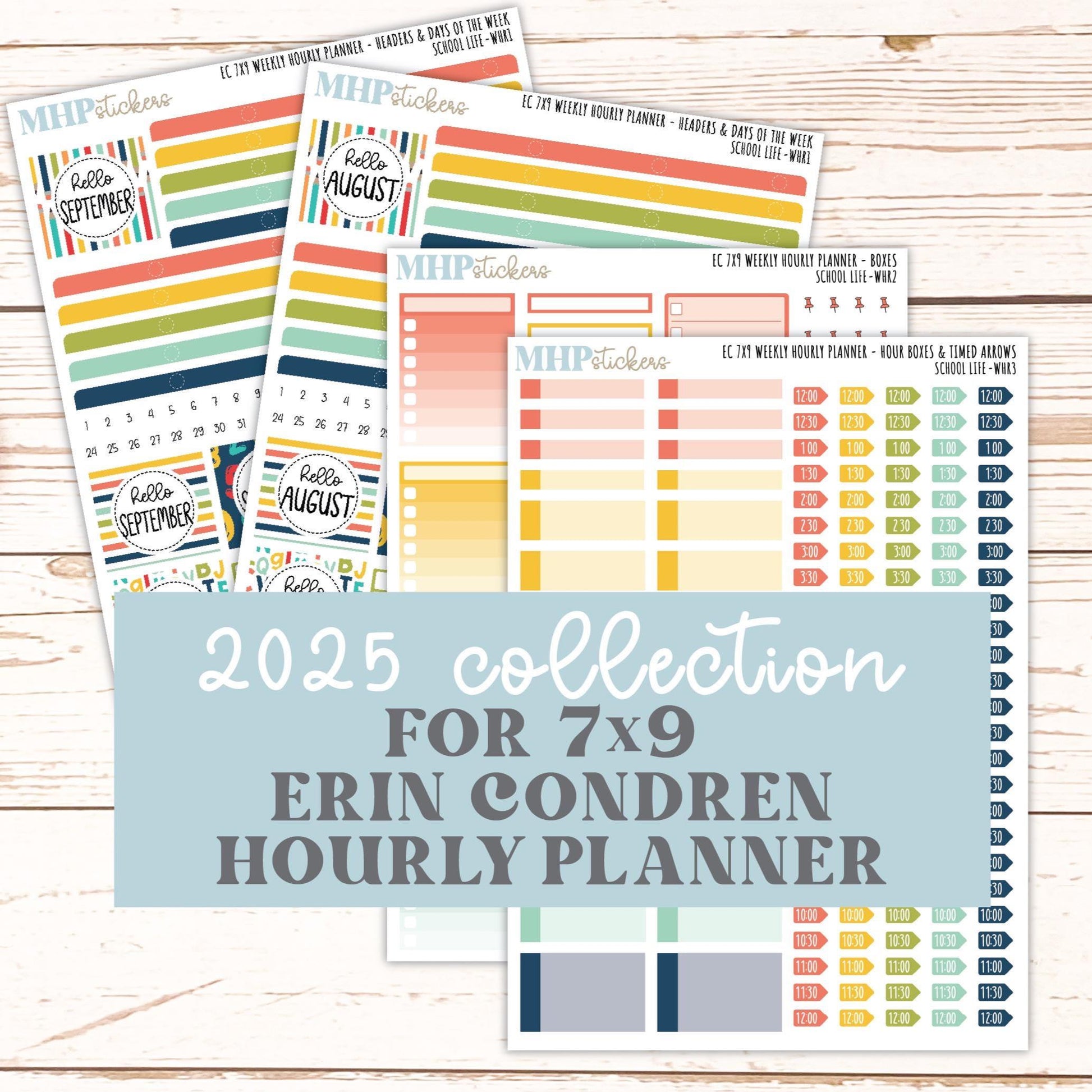 AUGUST & SEPTEMBER Weekly Hourly Planning Kits for 7x9 Erin Condren Planners. 2026 Collection "School Life" || ECWHR