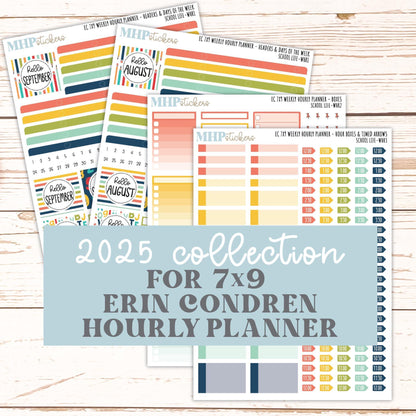 AUGUST & SEPTEMBER Weekly Hourly Planning Kits for 7x9 Erin Condren Planners. 2026 Collection "School Life" || ECWHR