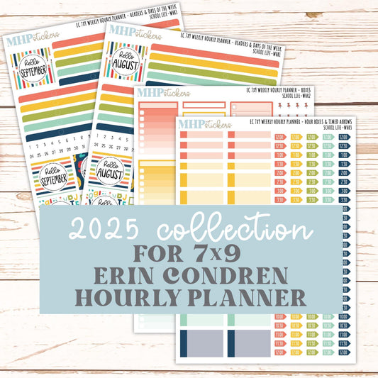 AUGUST & SEPTEMBER Weekly Hourly Planning Kits for 7x9 Erin Condren Planners. 2026 Collection "School Life" || ECWHR