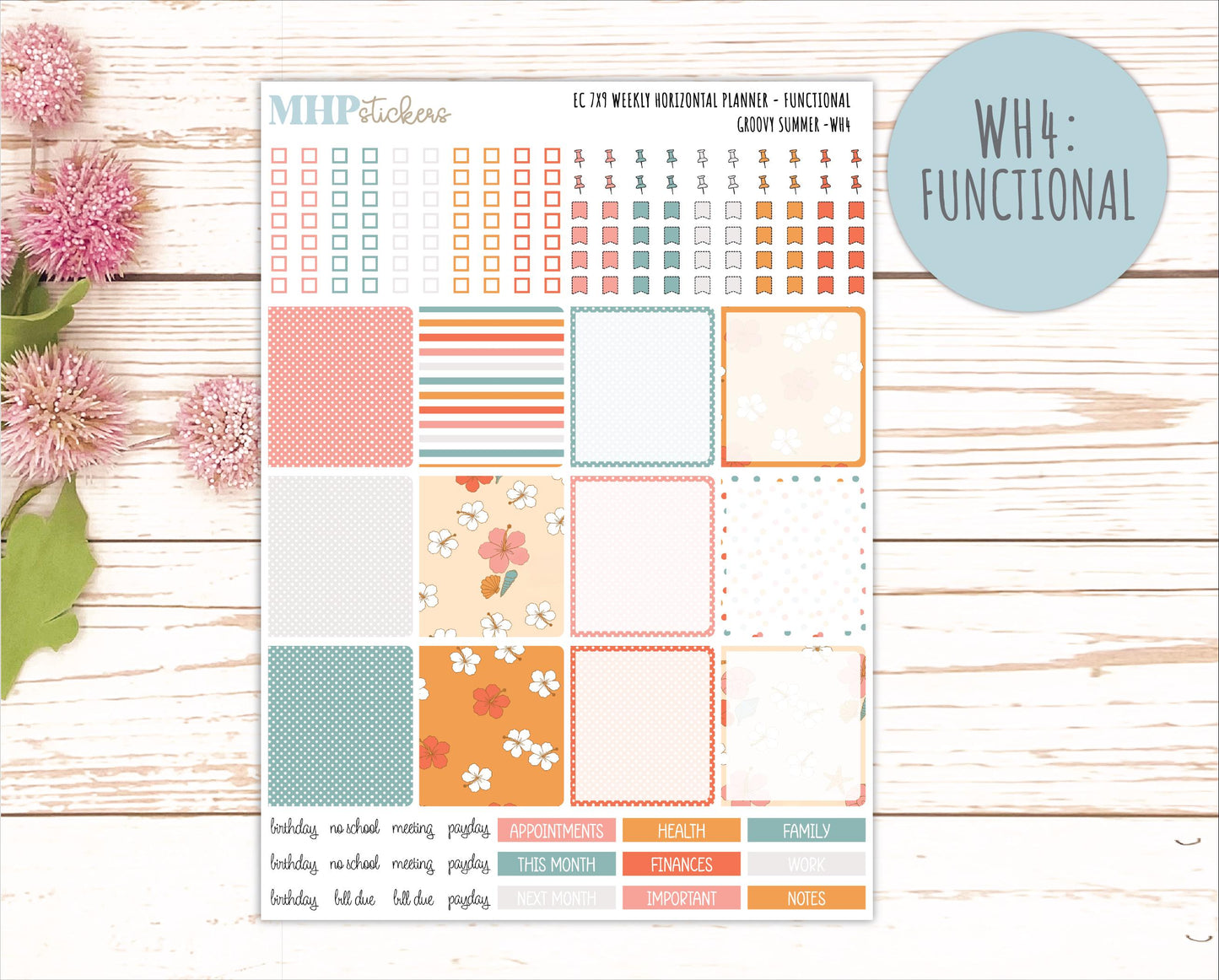 AUGUST Weekly Horizontal Planning Kit for 7x9 Erin Condren Planners. 2026 Collection "Groovy Summer " || ECWH