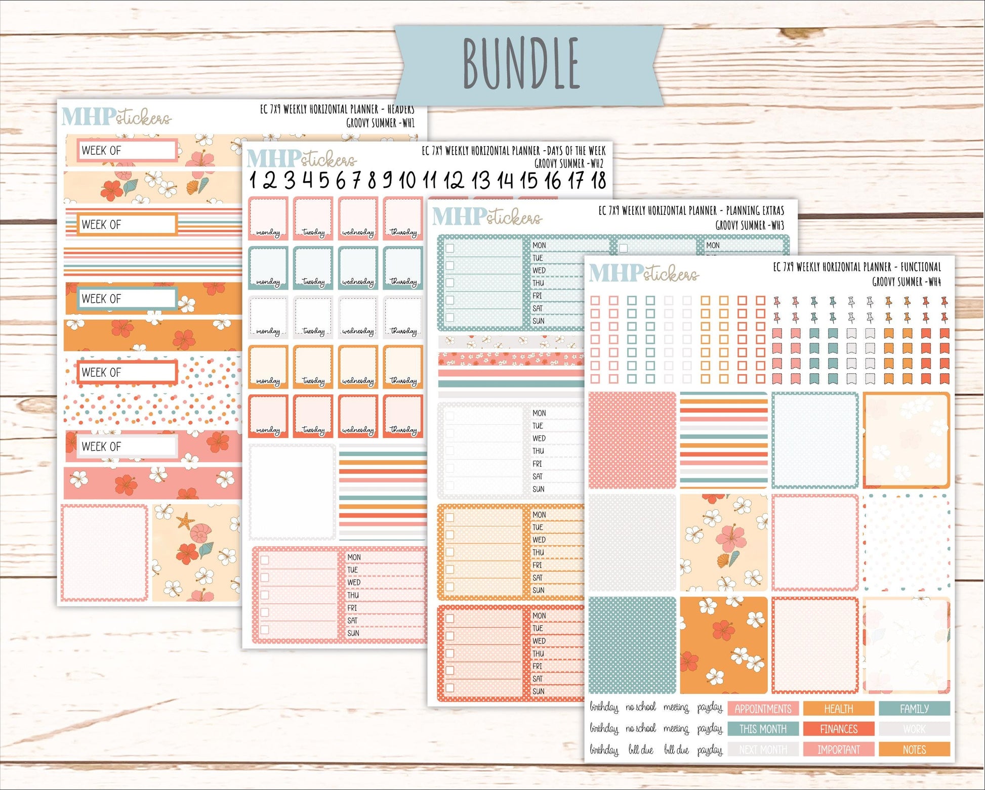 AUGUST Weekly Horizontal Planning Kit for 7x9 Erin Condren Planners. 2026 Collection "Groovy Summer " || ECWH