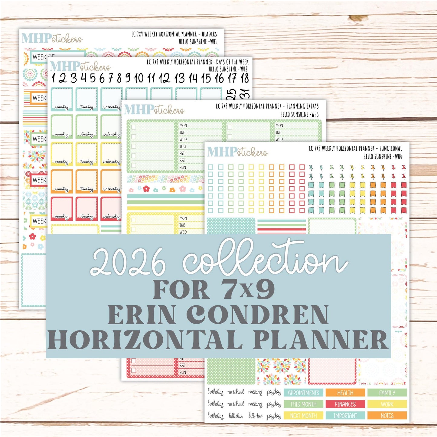 AUGUST Weekly Horizontal Planning Kit for 7x9 Erin Condren Planners. 2026 Collection "Hello Sunshine" || ECWH