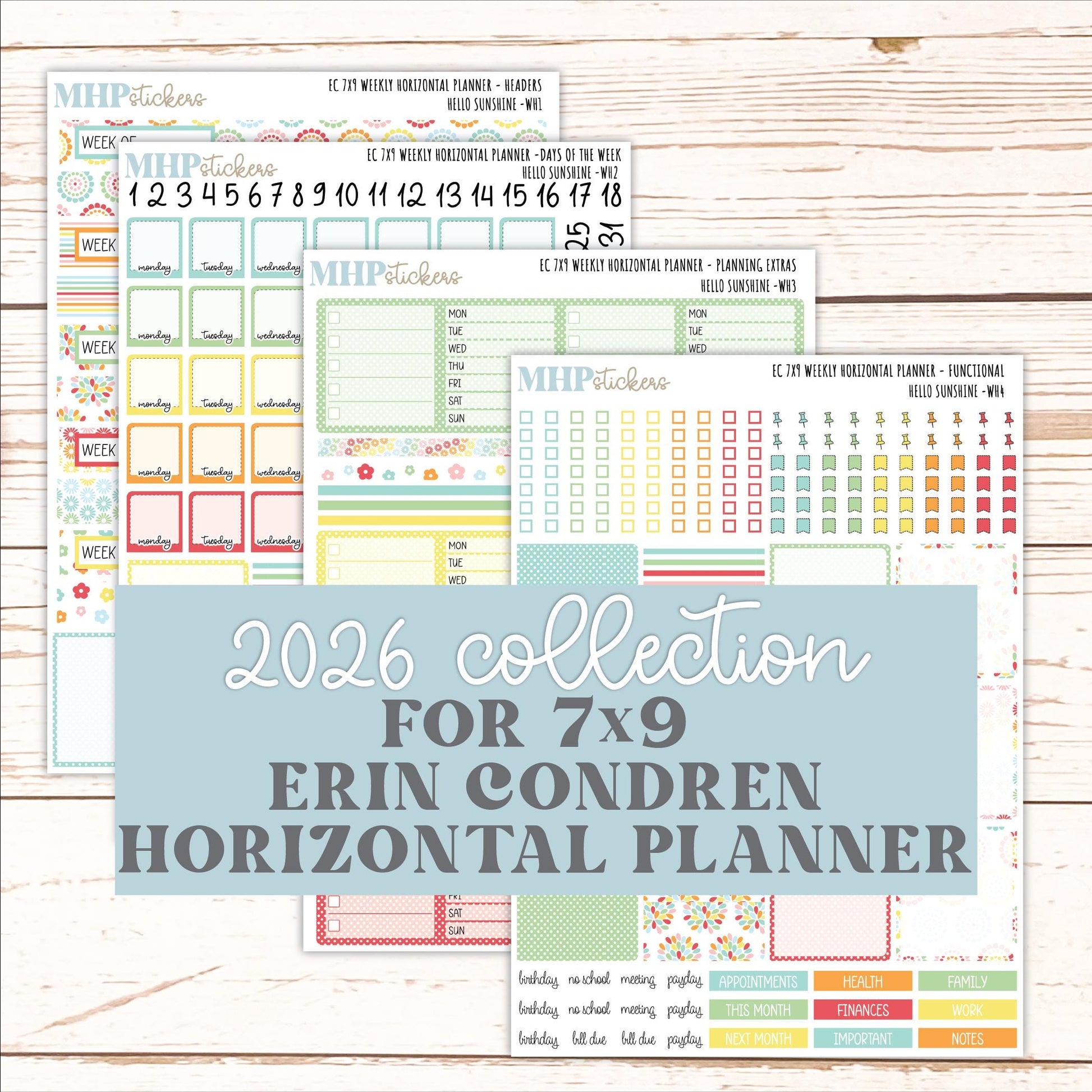 AUGUST Weekly Horizontal Planning Kit for 7x9 Erin Condren Planners. 2026 Collection "Hello Sunshine" || ECWH