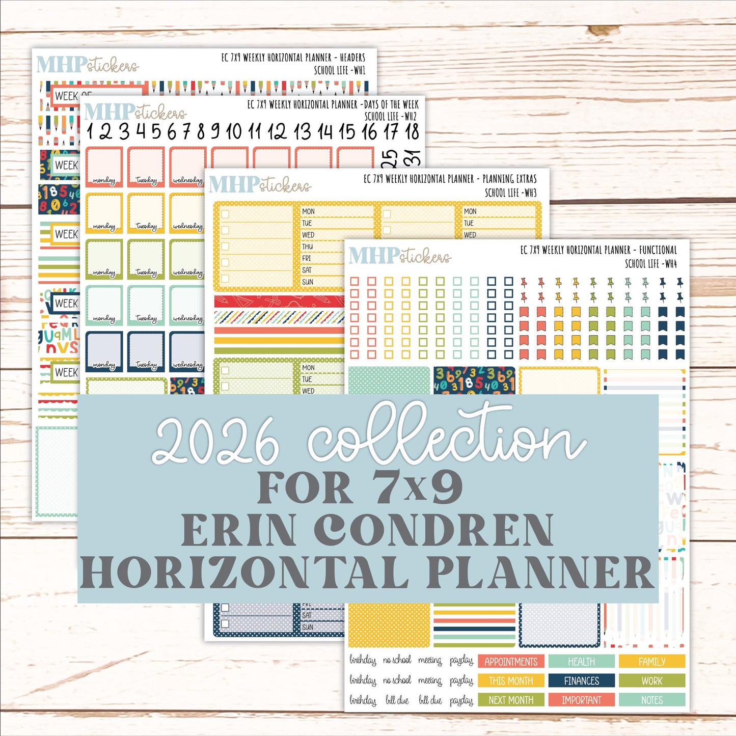 AUGUST & SEPTEMBER Weekly Horizontal Planning Kit for 7x9 Erin Condren Planners. 2026 Collection "School Life" || ECWH