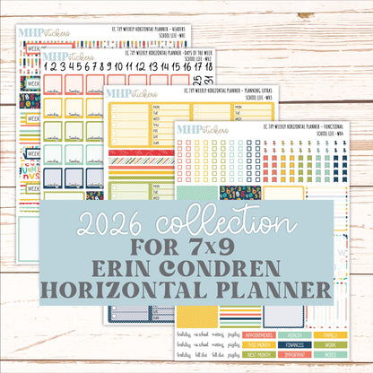 AUGUST & SEPTEMBER Weekly Horizontal Planning Kit for 7x9 Erin Condren Planners. 2026 Collection "School Life" || ECWH