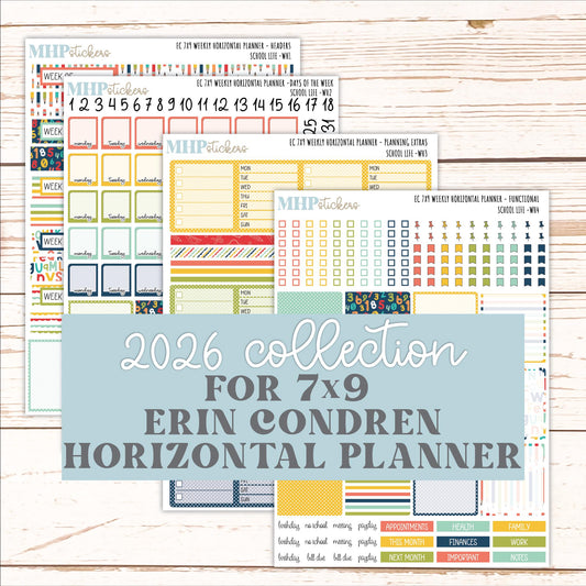 AUGUST & SEPTEMBER Weekly Horizontal Planning Kit for 7x9 Erin Condren Planners. 2026 Collection "School Life" || ECWH
