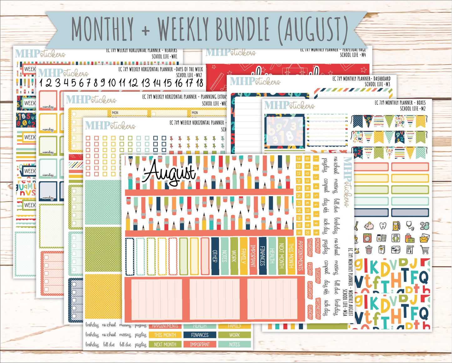 AUGUST & SEPTEMBER Weekly Horizontal Planning Kit for 7x9 Erin Condren Planners. 2026 Collection "School Life" || ECWH
