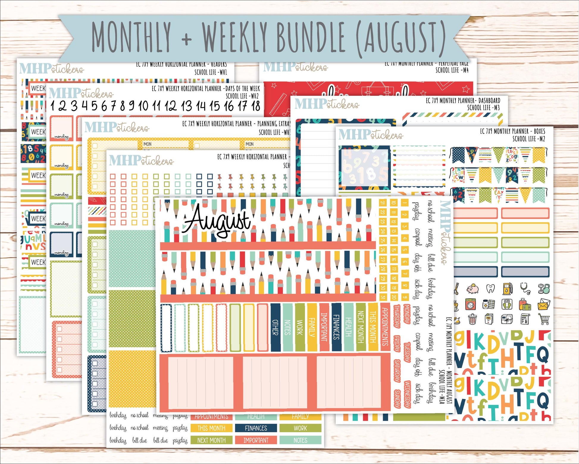 AUGUST & SEPTEMBER Weekly Horizontal Planning Kit for 7x9 Erin Condren Planners. 2026 Collection "School Life" || ECWH