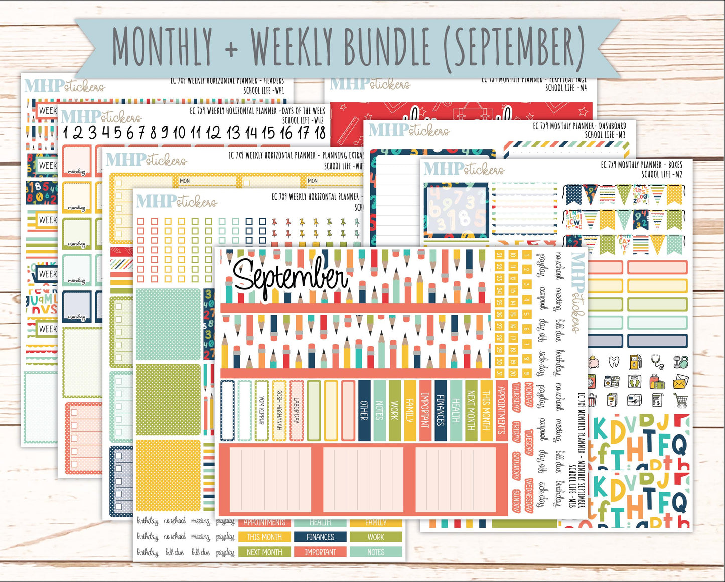 AUGUST & SEPTEMBER Weekly Horizontal Planning Kit for 7x9 Erin Condren Planners. 2026 Collection "School Life" || ECWH