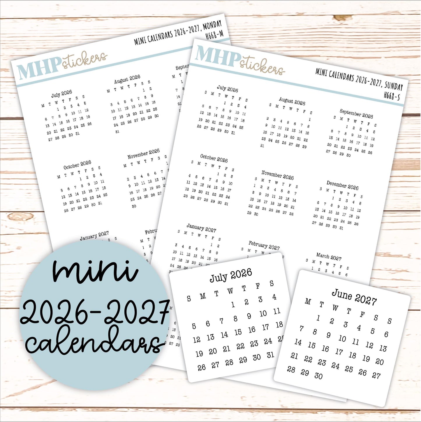 Mini 2026-2027 Calendar Stickers for Planners and Bullet Journals || H668