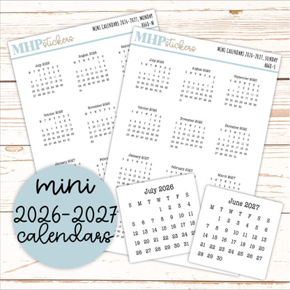 Mini 2026-2027 Calendar Stickers for Planners and Bullet Journals || H668