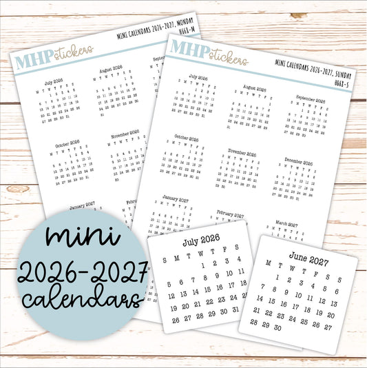 Mini 2026-2027 Calendar Stickers for Planners and Bullet Journals || H668