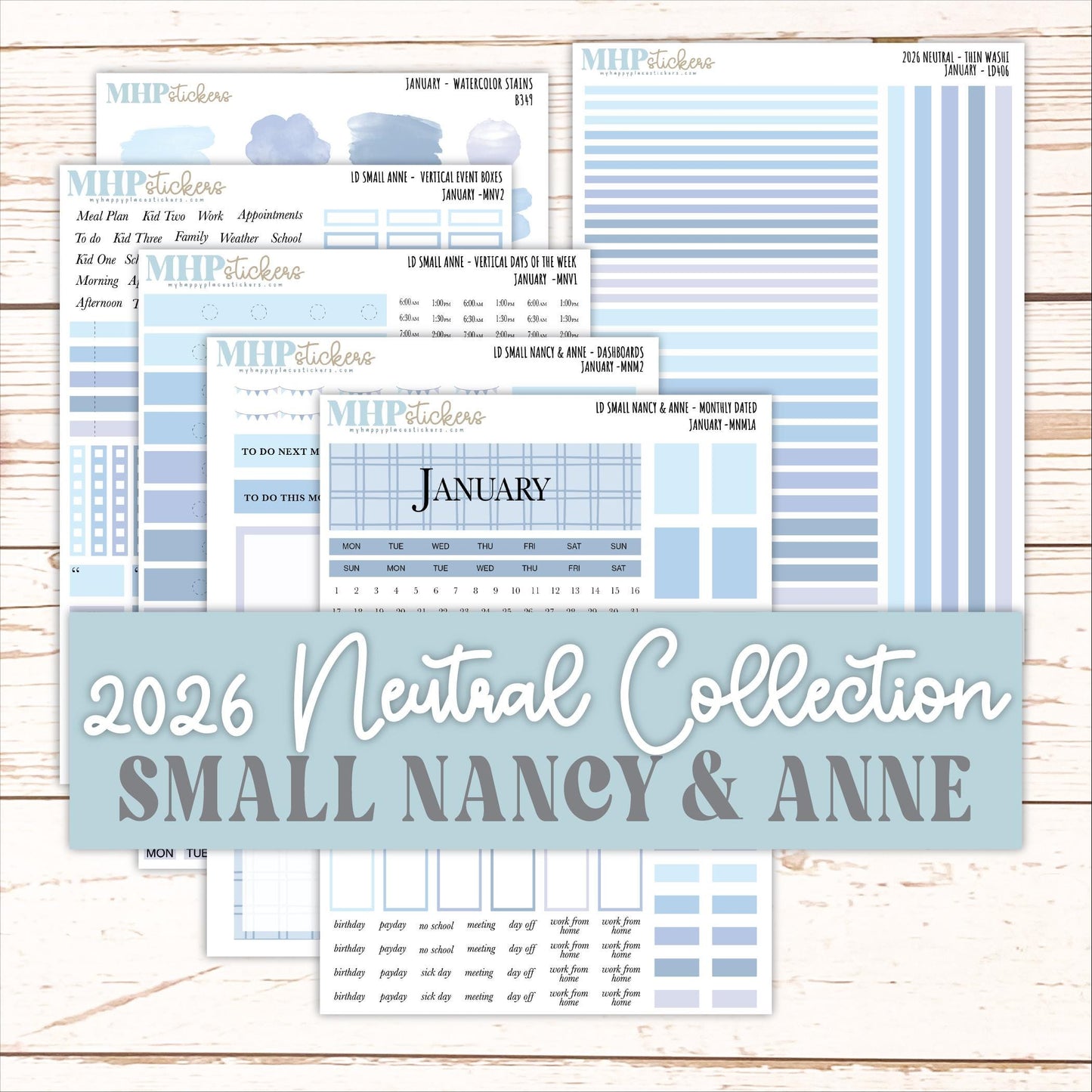 JANUARY 2026 Neutral Collection Stickers for Small Nancy & Anne. Laurel Denise Planners || MN