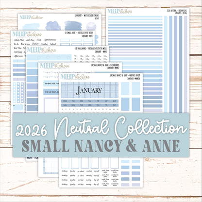 JANUARY 2026 Neutral Collection Stickers for Small Nancy & Anne. Laurel Denise Planners || MN