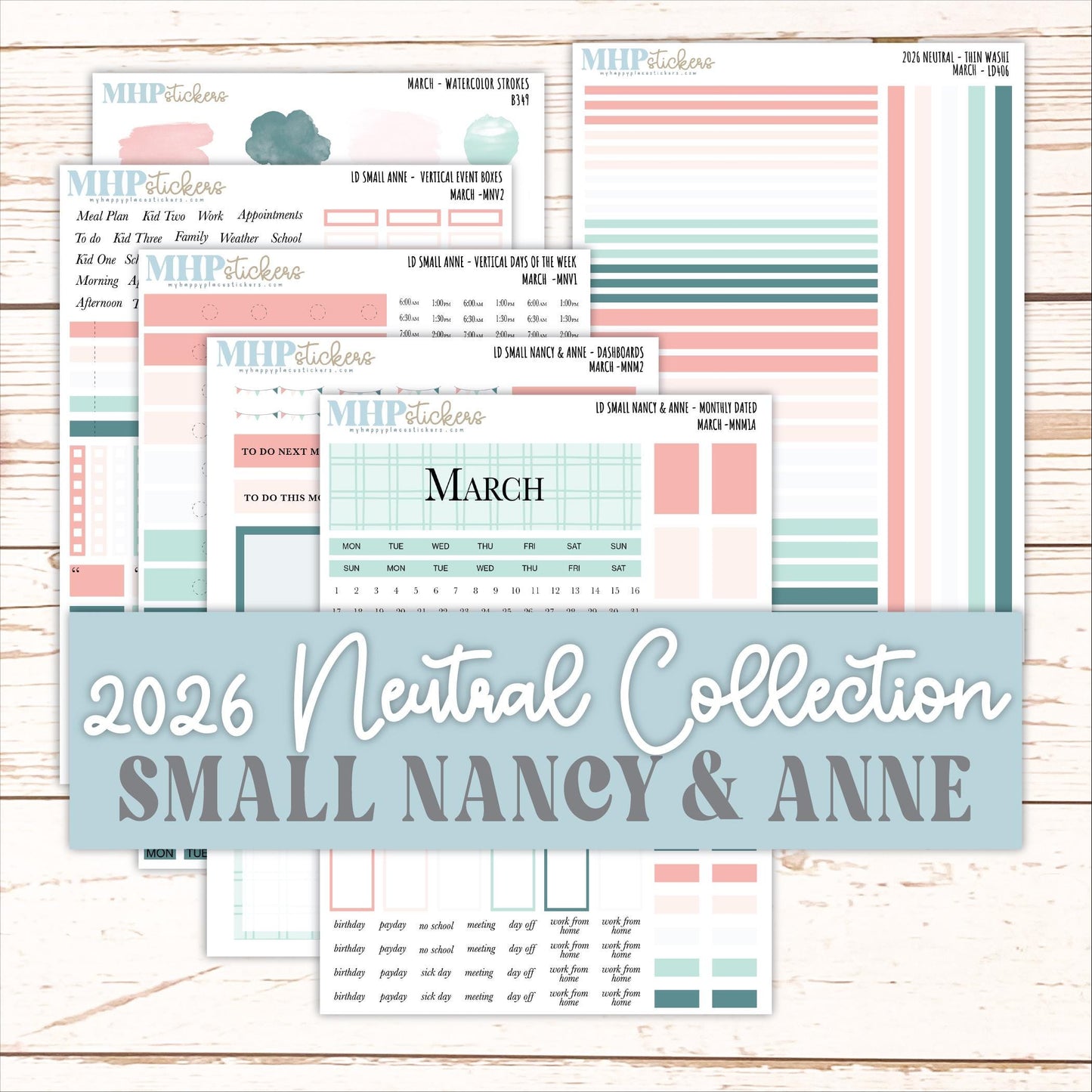 MARCH 2026 Neutral Collection Stickers for Small Nancy & Anne. Laurel Denise Planners || MN