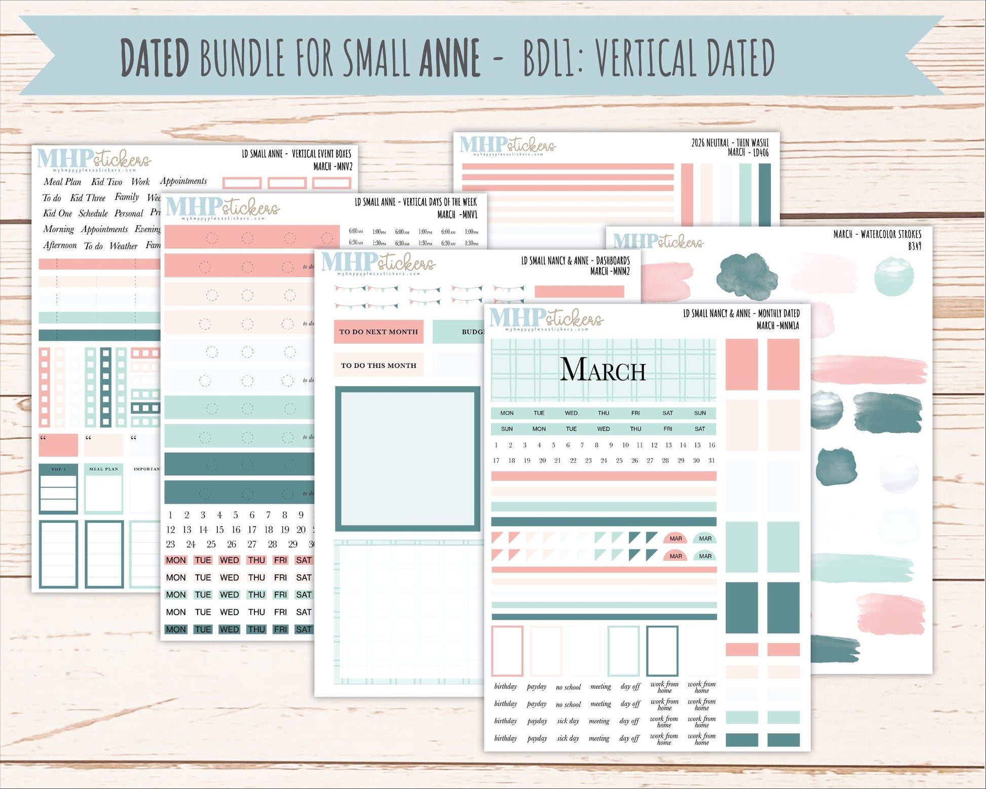 MARCH 2026 Neutral Collection Stickers for Small Nancy & Anne. Laurel Denise Planners || MN