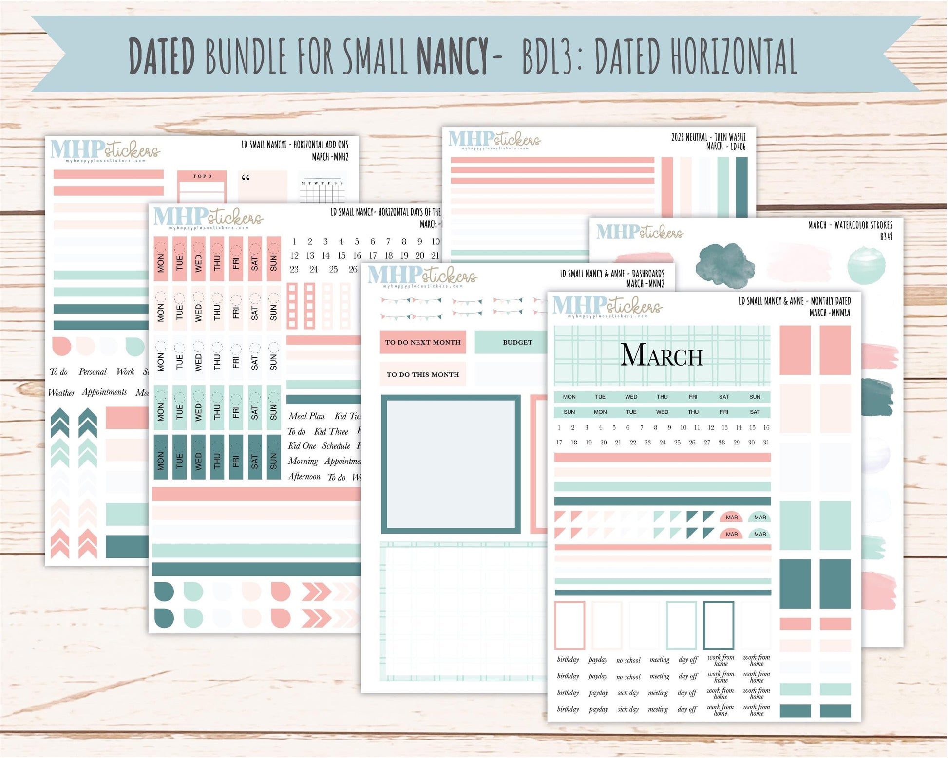 MARCH 2026 Neutral Collection Stickers for Small Nancy & Anne. Laurel Denise Planners || MN