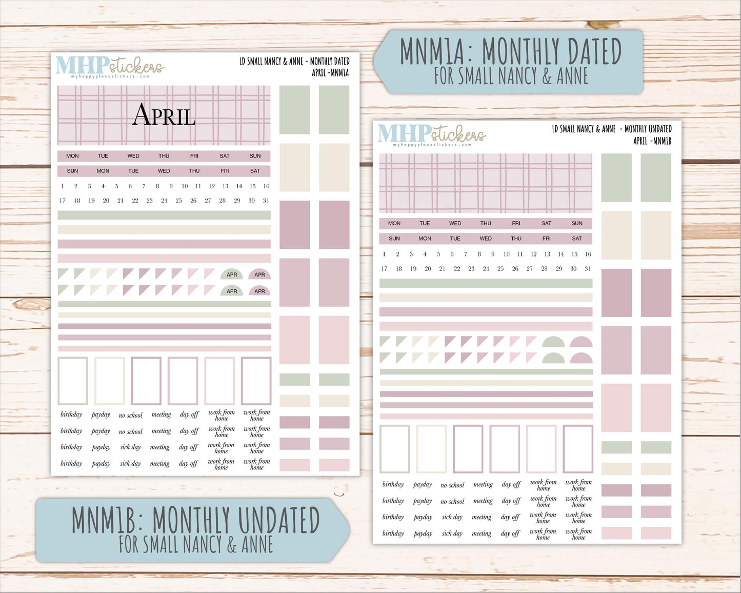 APRIL 2026 Neutral Collection Stickers for Small Nancy & Anne. Laurel Denise Planners || MN