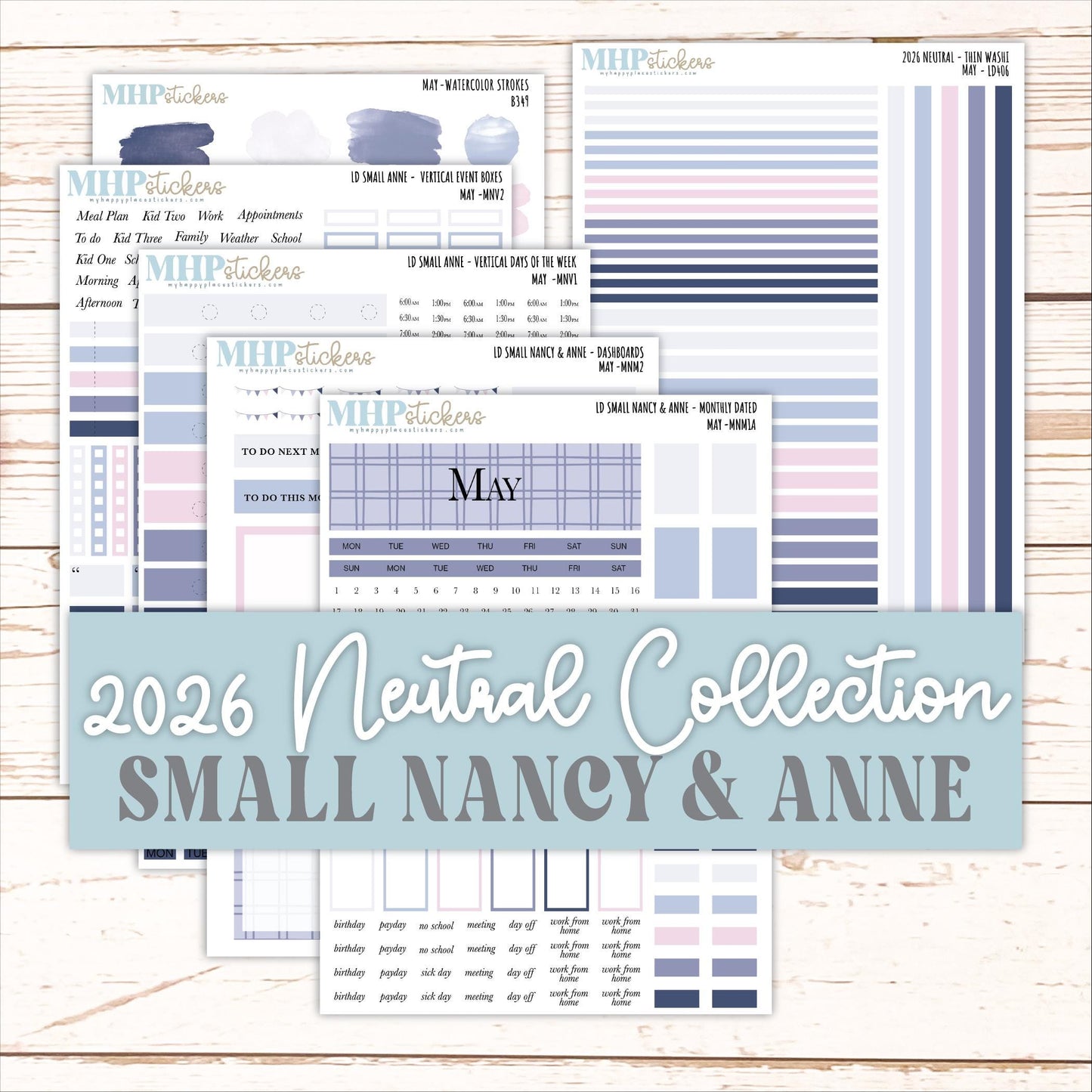 MAY 2026 Neutral Collection Stickers for Small Nancy & Anne. Laurel Denise Planners || MN