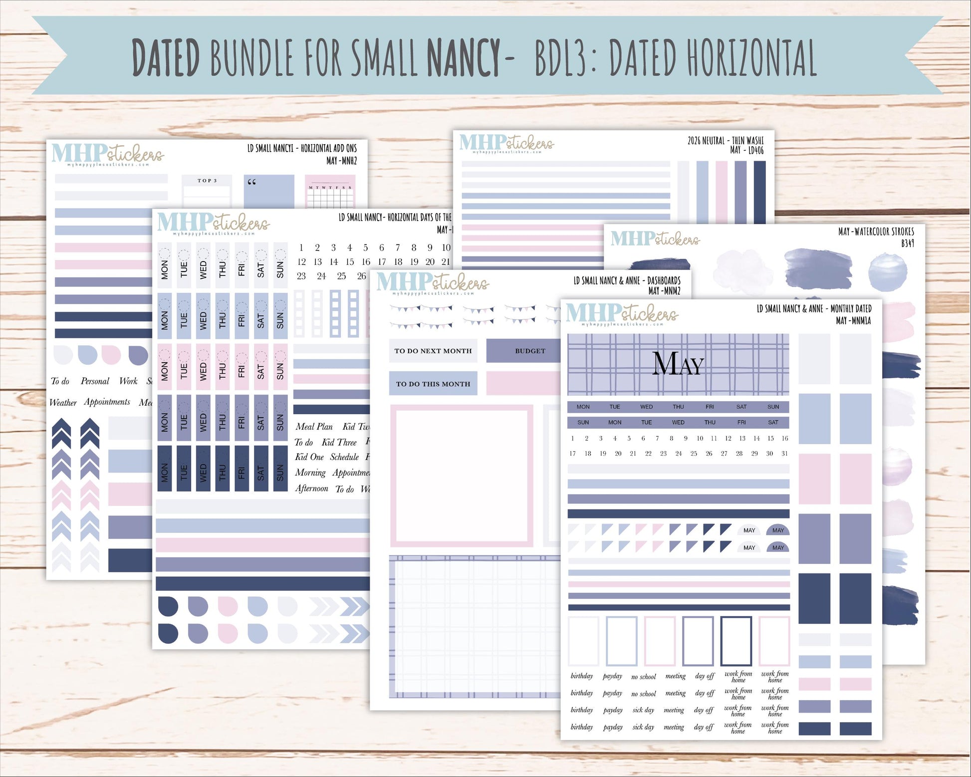 MAY 2026 Neutral Collection Stickers for Small Nancy & Anne. Laurel Denise Planners || MN