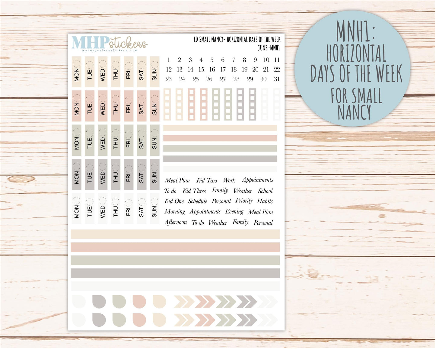 JUNE 2026 Neutral Collection Stickers for Small Nancy & Anne. Laurel Denise Planners || MN