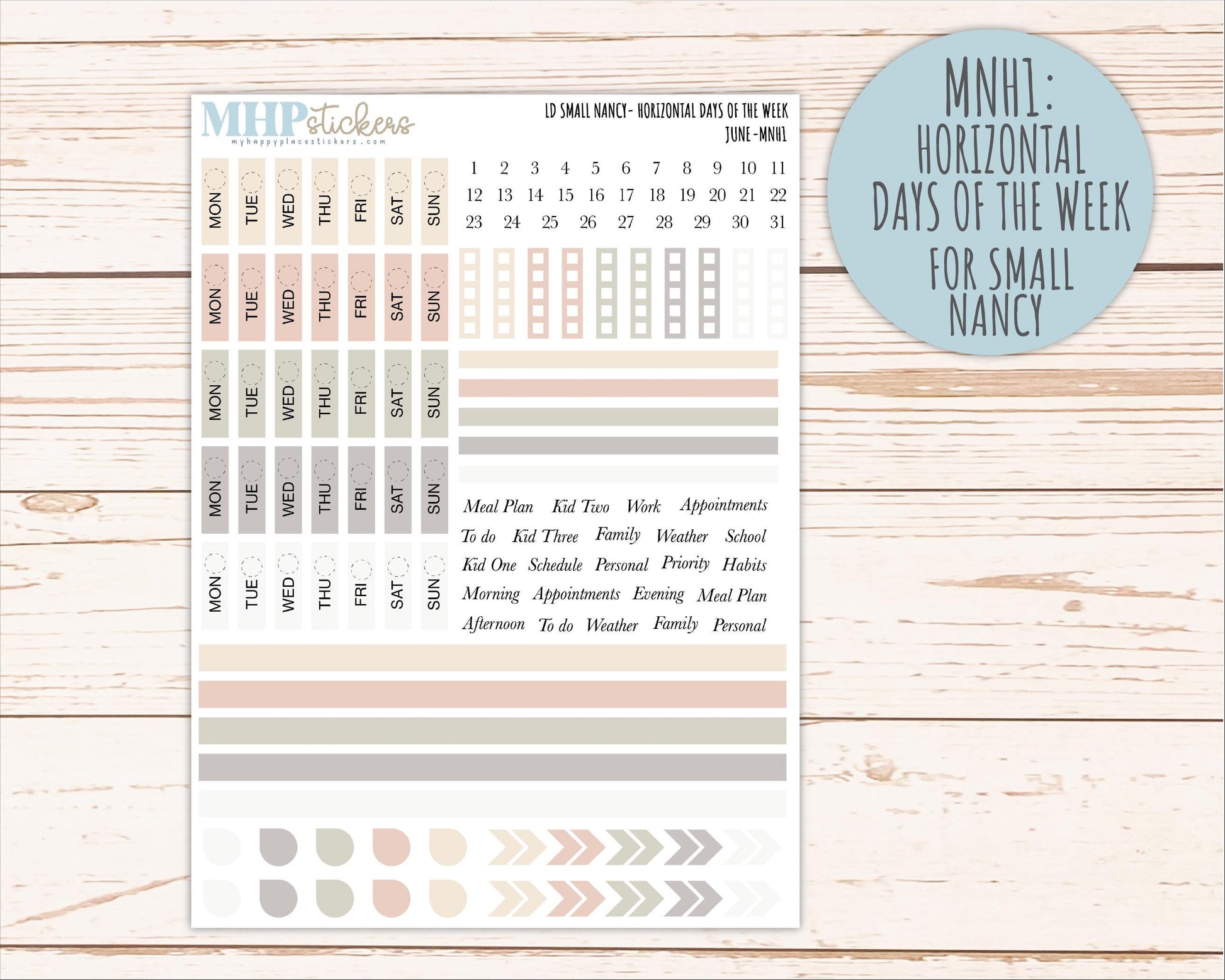 JUNE 2026 Neutral Collection Stickers for Small Nancy & Anne. Laurel Denise Planners || MN