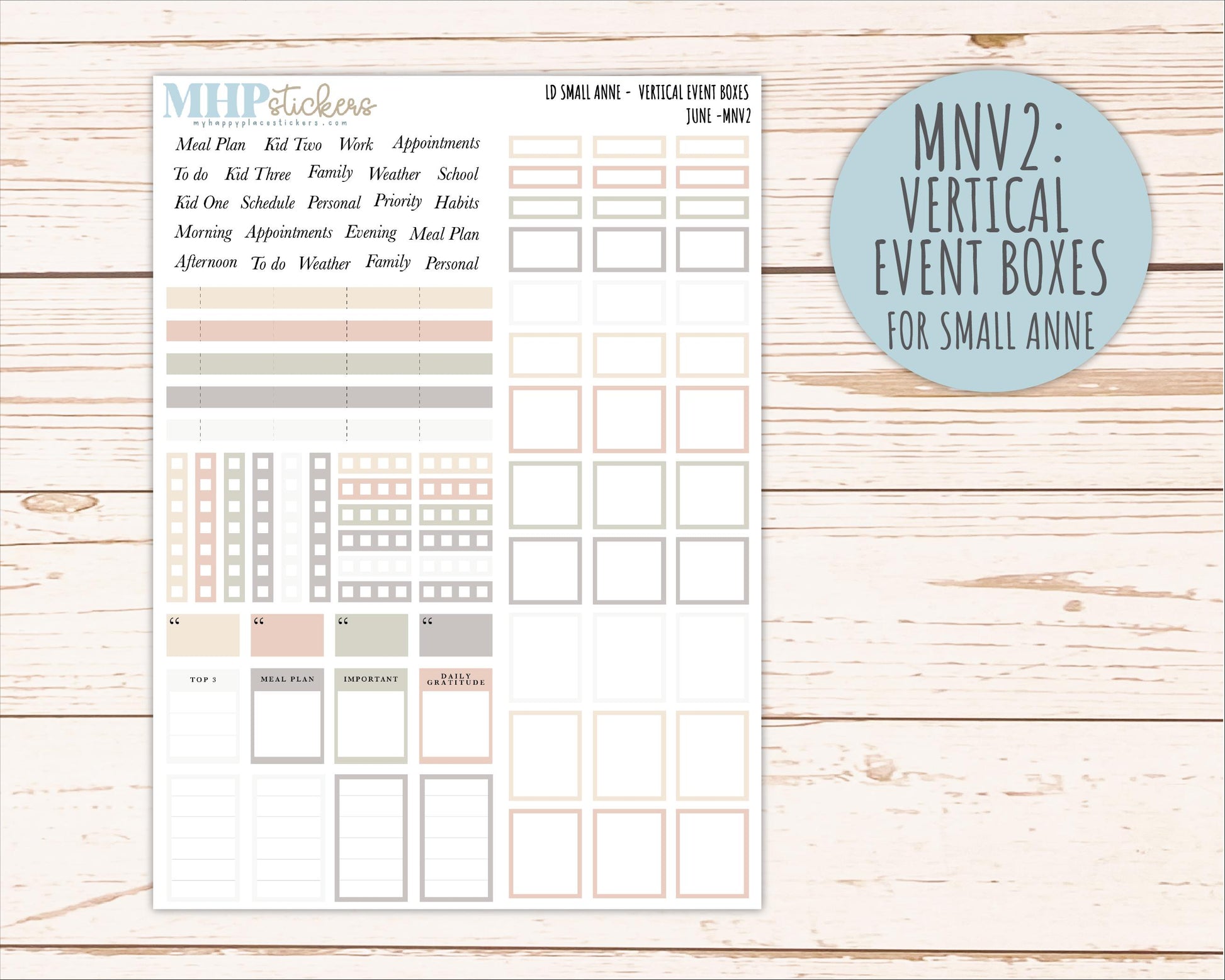 JUNE 2026 Neutral Collection Stickers for Small Nancy & Anne. Laurel Denise Planners || MN