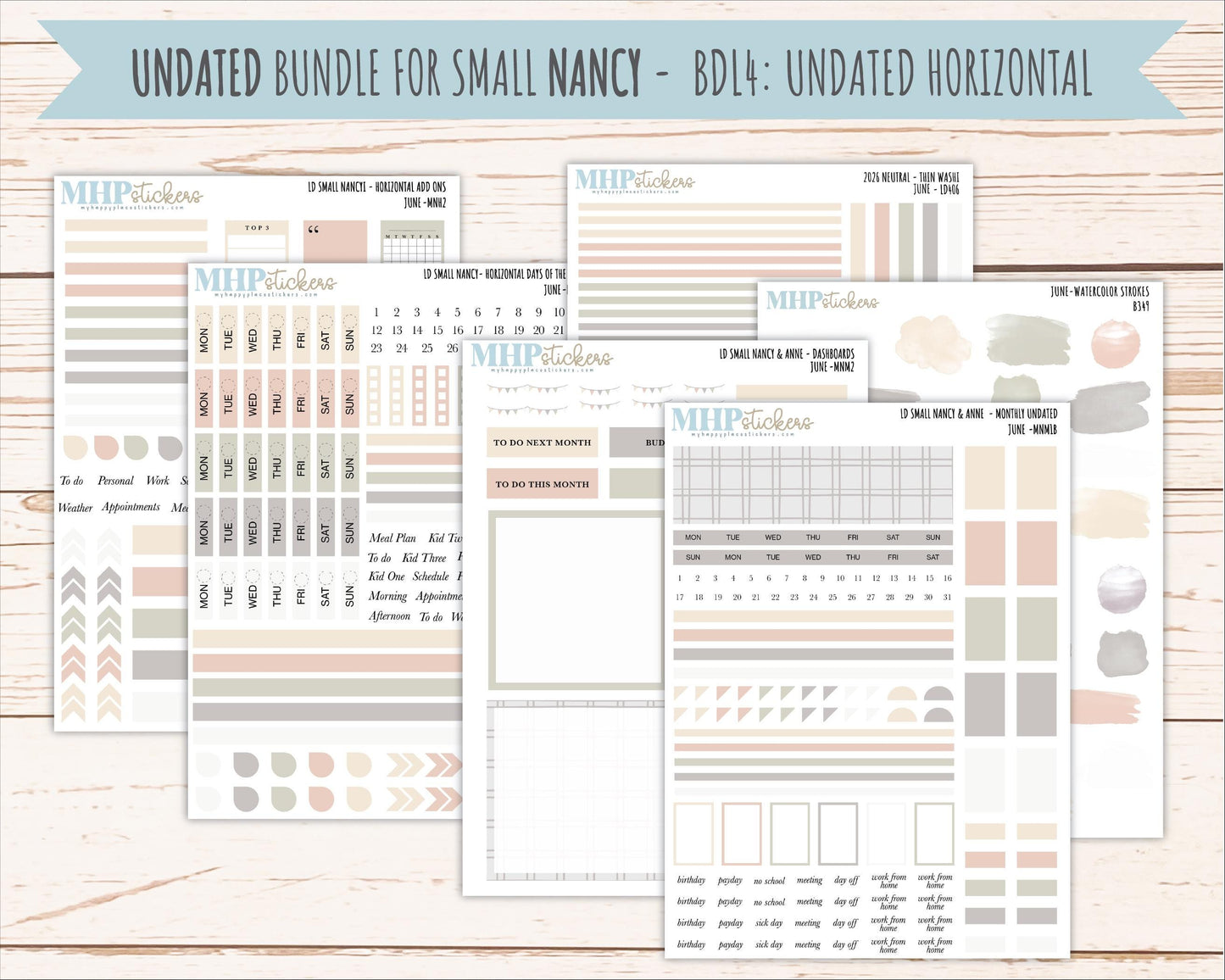 JUNE 2026 Neutral Collection Stickers for Small Nancy & Anne. Laurel Denise Planners || MN