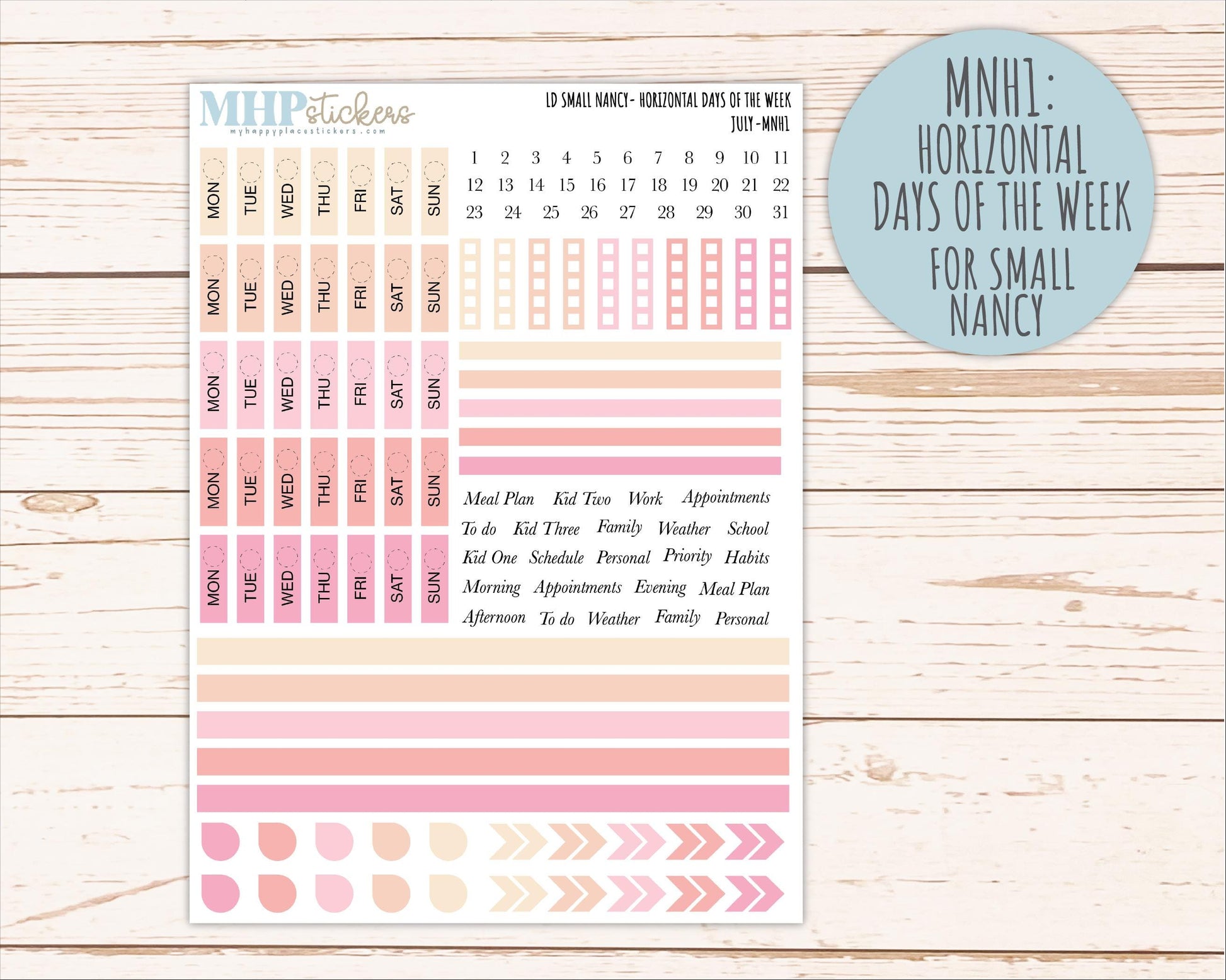 JULY 2026 Neutral Collection Stickers for Small Nancy & Anne. Laurel Denise Planners || MN
