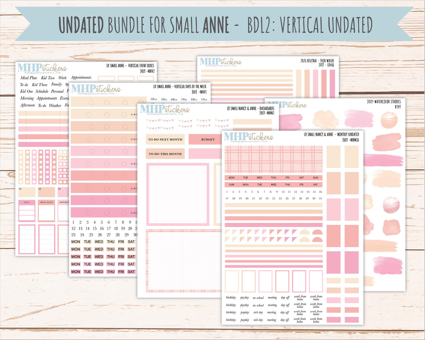 JULY 2026 Neutral Collection Stickers for Small Nancy & Anne. Laurel Denise Planners || MN