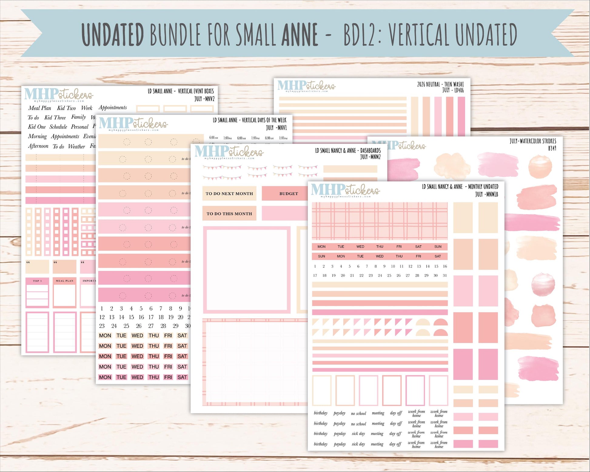 JULY 2026 Neutral Collection Stickers for Small Nancy & Anne. Laurel Denise Planners || MN